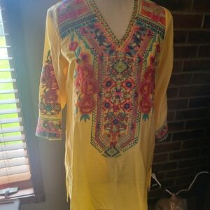 Caleaas Yellow Embroidered Tunic